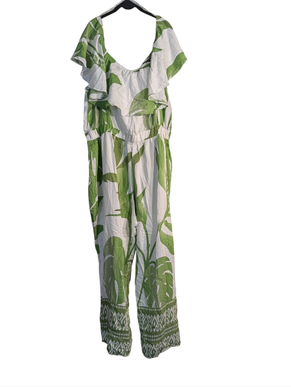 City Chic Tropical Leaf Print Jumpsuit NWT Off Shoulder Wide Leg Resort XL 22 - Picture 5 of 10